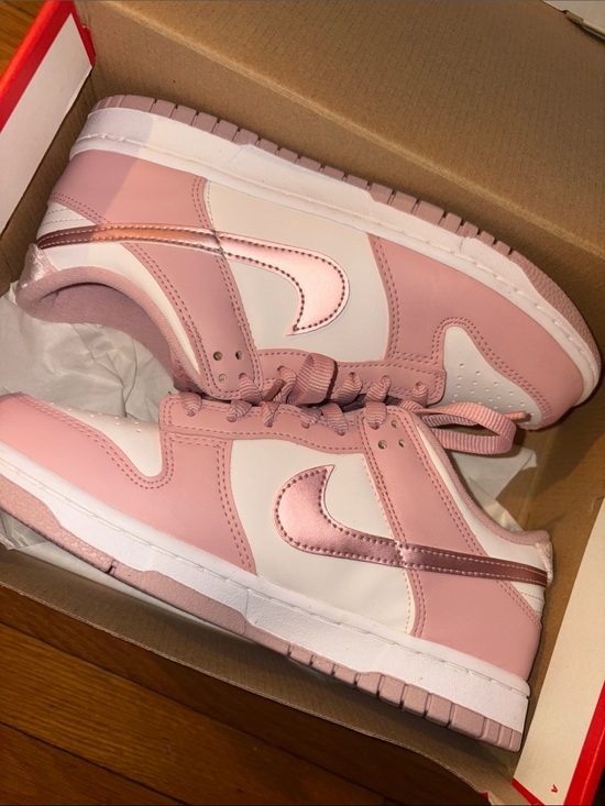 Nike Shoes - Nike Pink and White Low-Top Sneakers with Metallic Swoosh